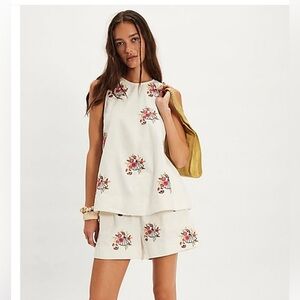 Free People Strada Embroidered White Top and Shorts Set